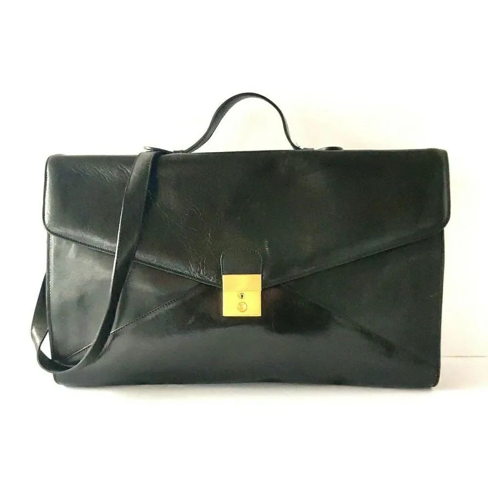 MICHAEL ROME M. FINE BLACK GENUINE LEATHER FLAP BUSINESS TOTE SHOULDER BAG CASE